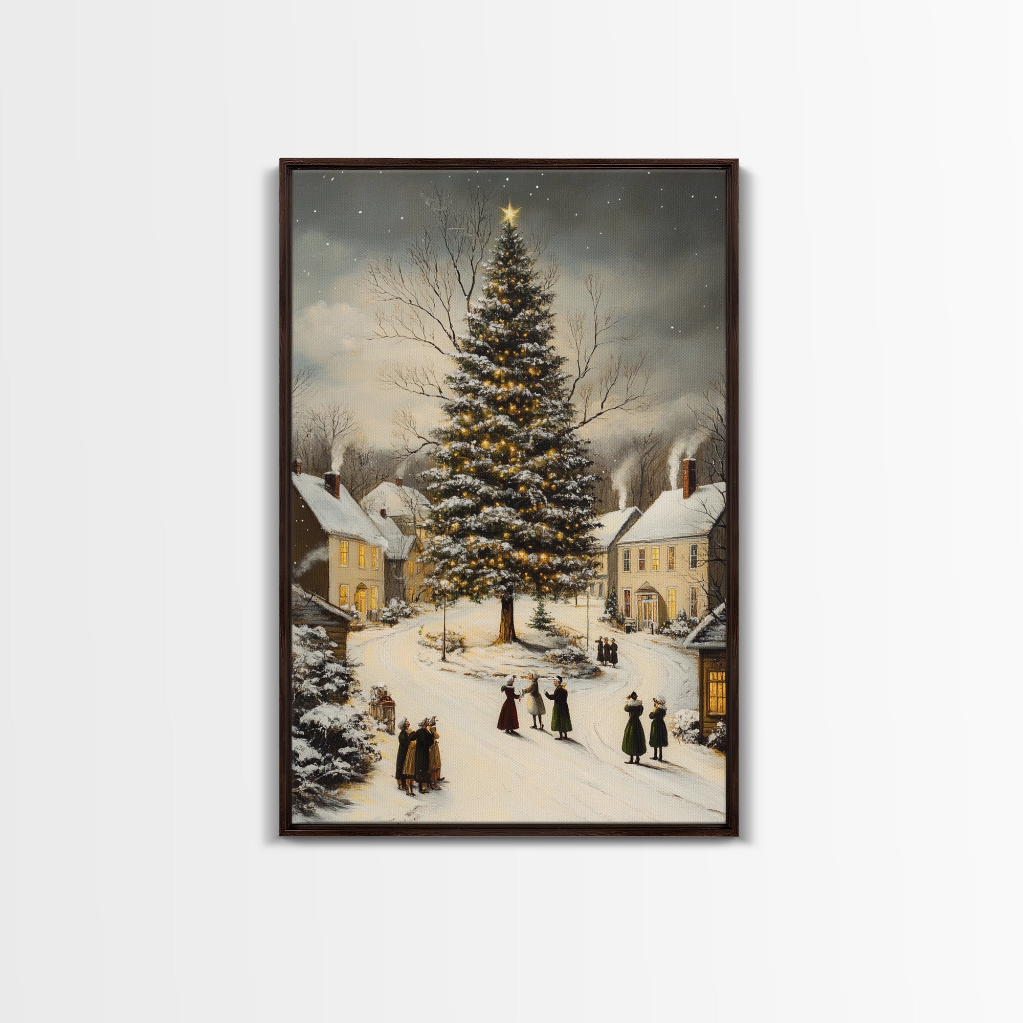 Christmas Village Wall Art Canvas Print | Christmas Village Painting | Winter Home Decor | Winter Art