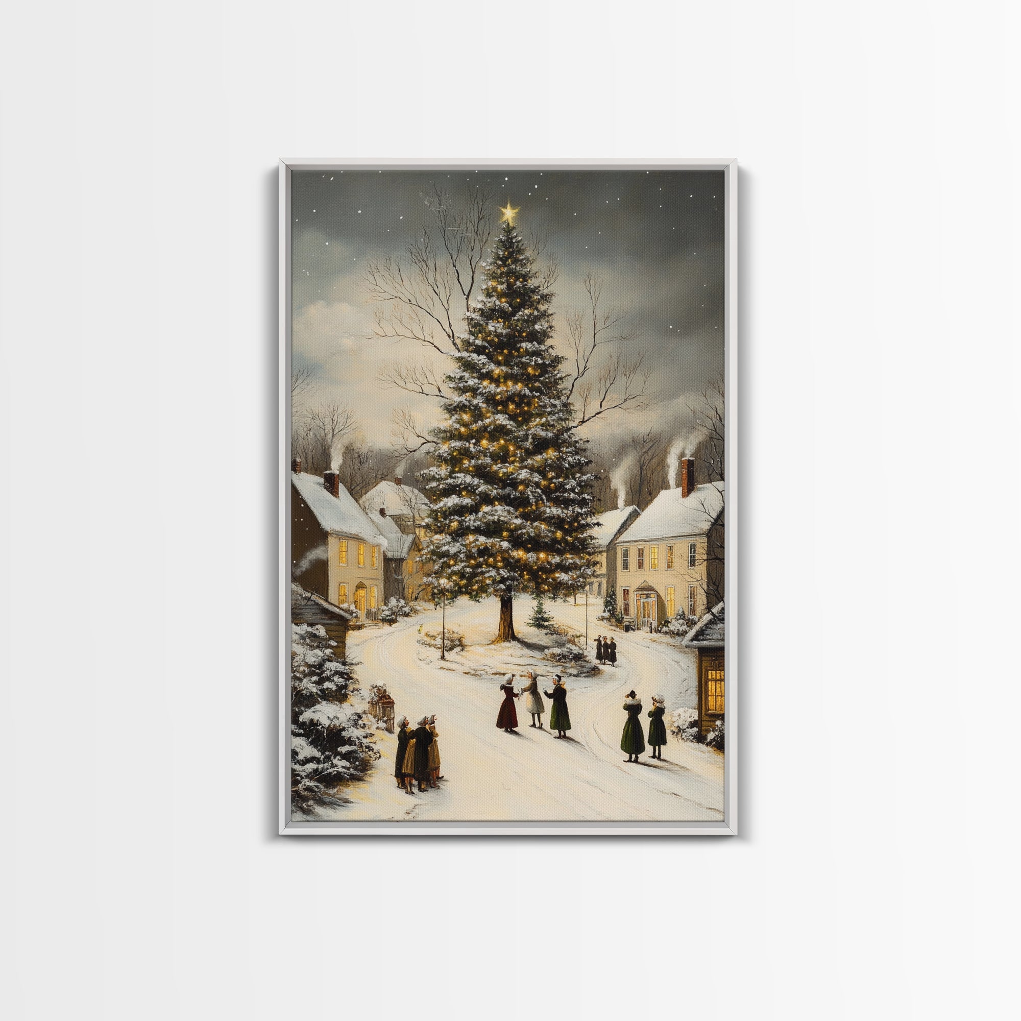 Christmas Village Wall Art Canvas Print | Christmas Village Painting | Winter Home Decor | Winter Art