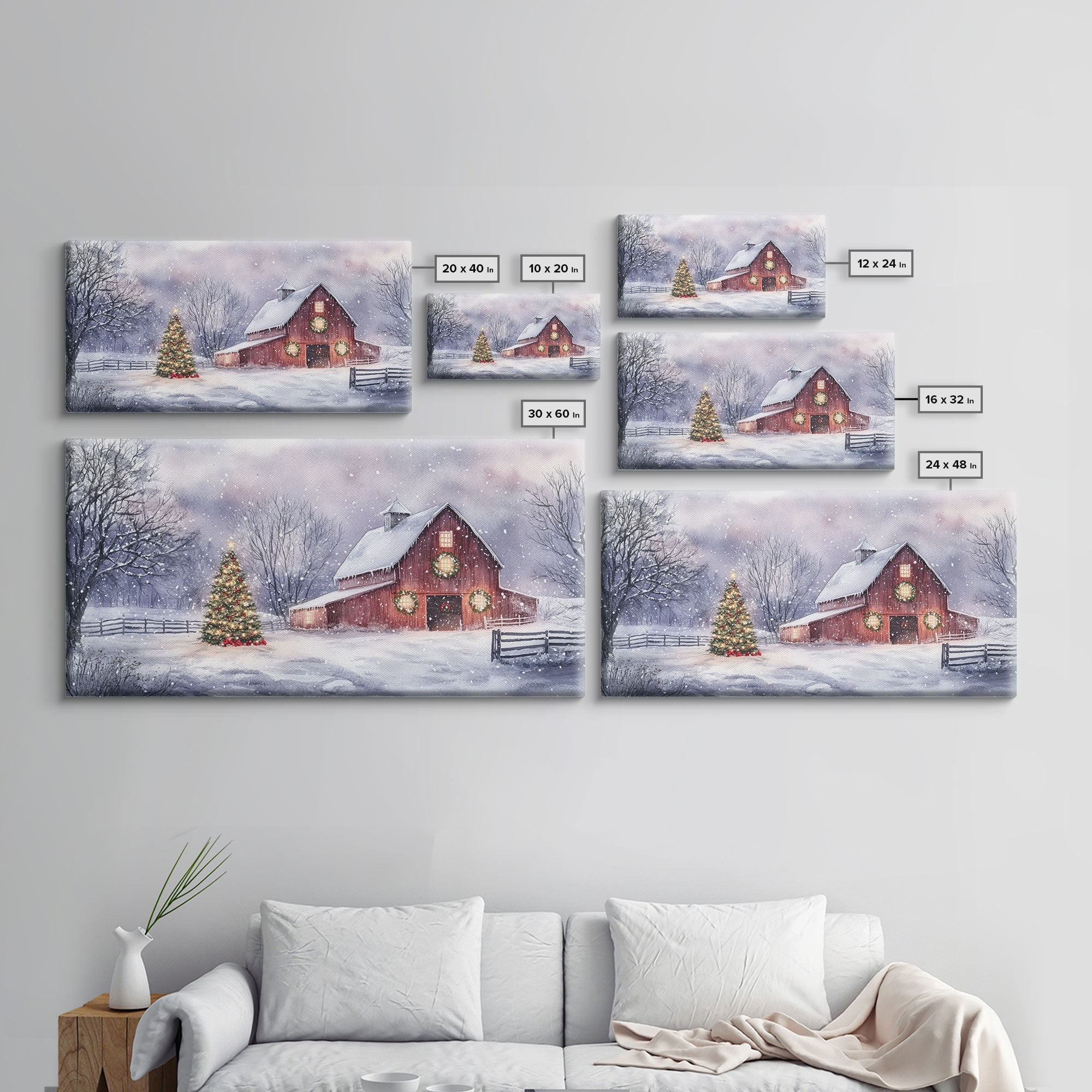 Christmas decor farmhouse Framed Canvas Print snowy barn scene holiday wall art Christmas tree decor best gift Christmas holiday home decor