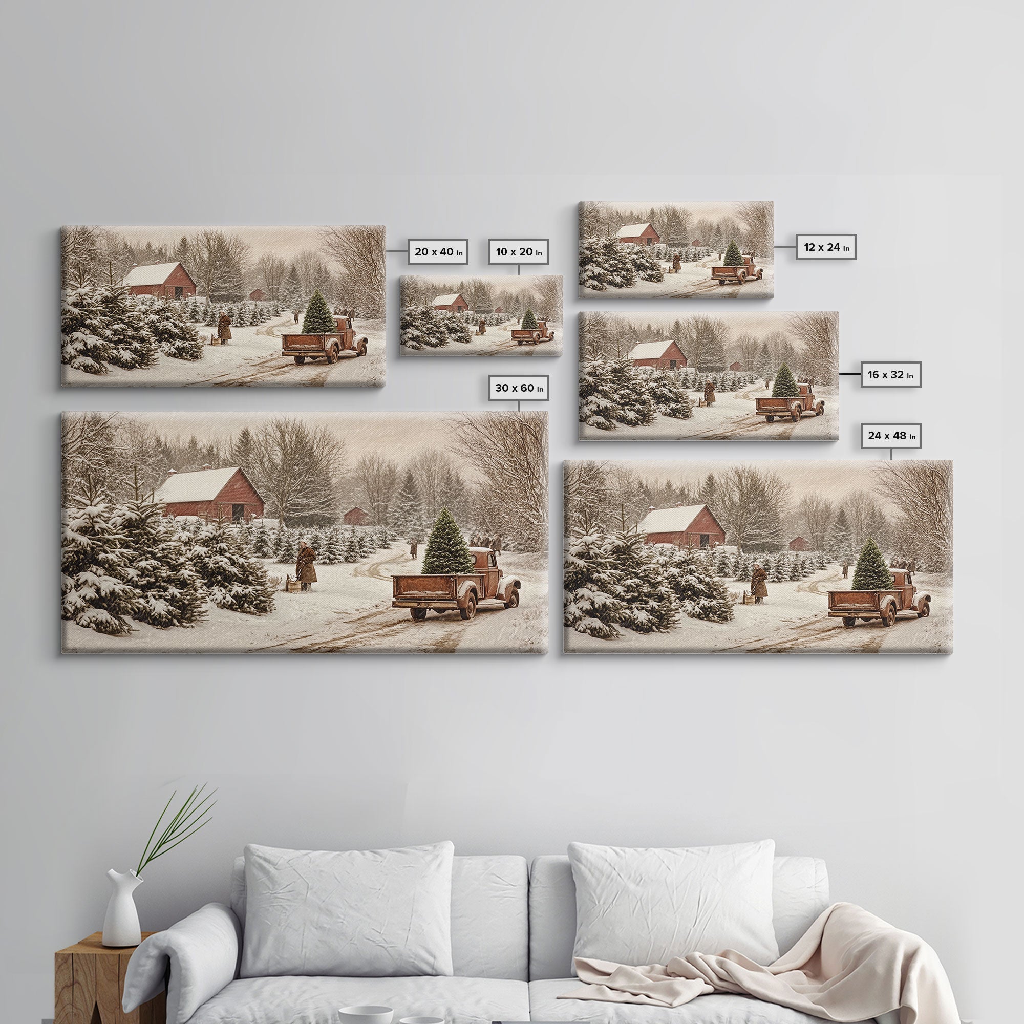 Rustic Christmas Tree Farm Framed Canvas Print - Perfect Vintage Farmhouse Christmas Decor and Winter Home Wall Art