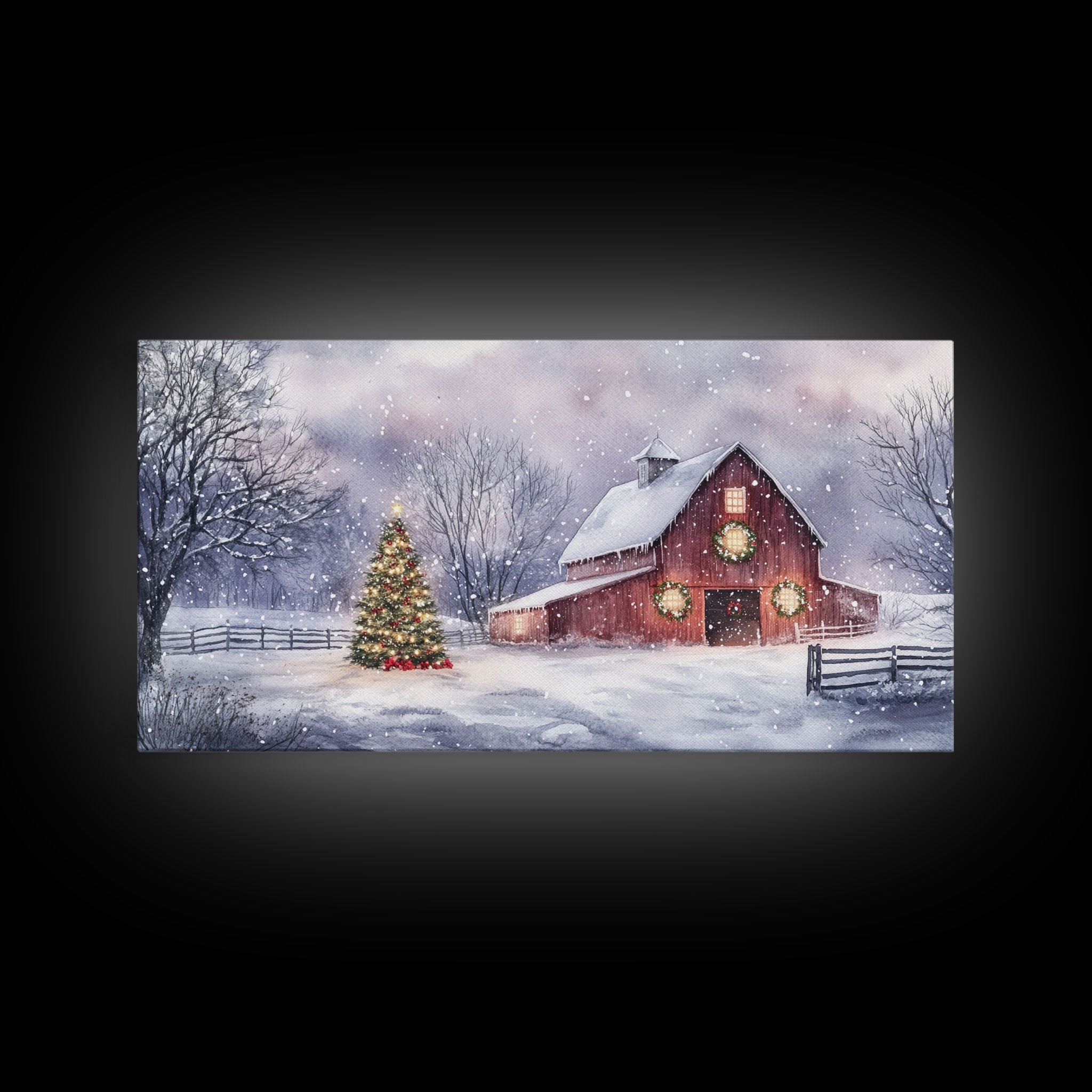 Christmas decor farmhouse Framed Canvas Print snowy barn scene holiday wall art Christmas tree decor best gift Christmas holiday home decor