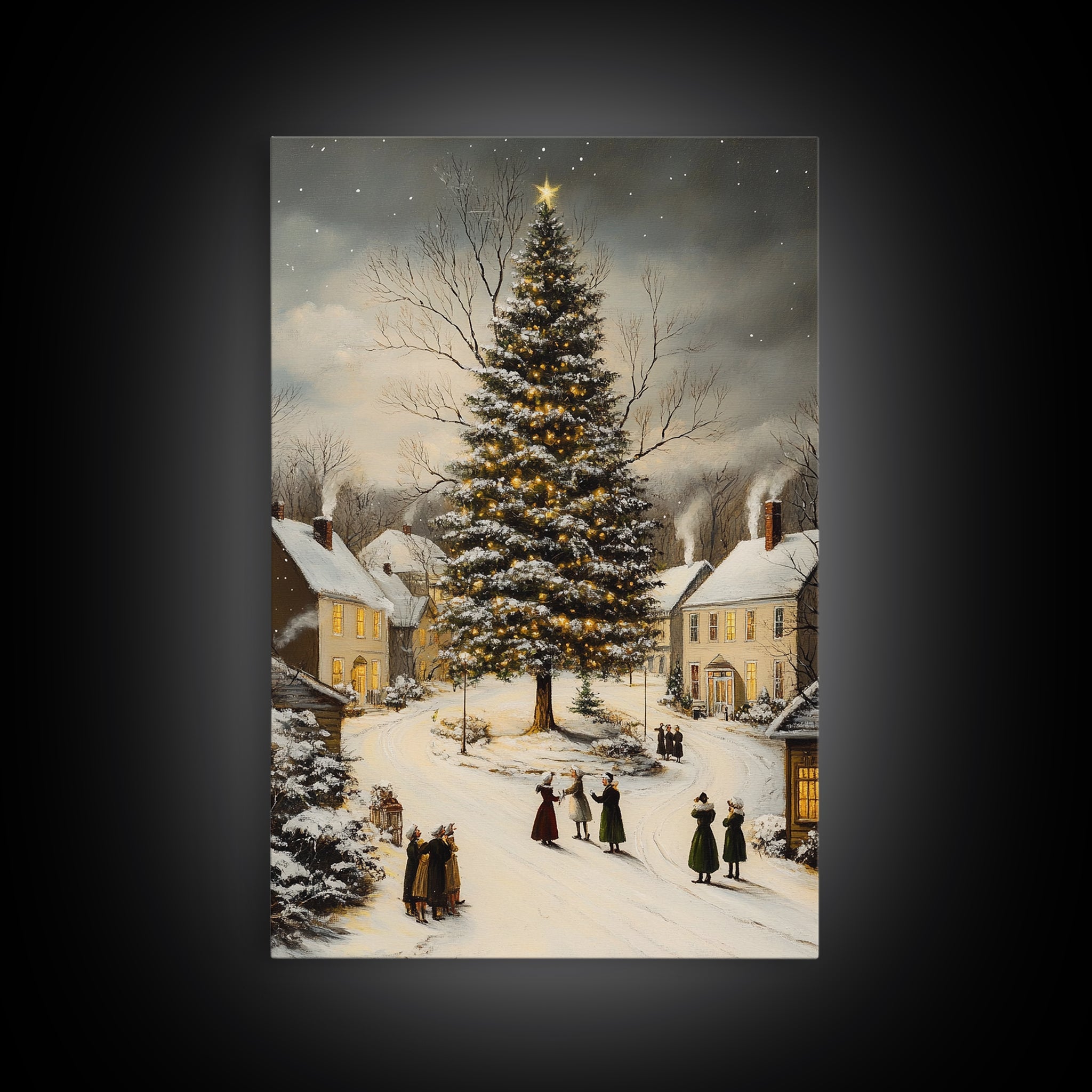 Christmas Village Wall Art Canvas Print | Christmas Village Painting | Winter Home Decor | Winter Art
