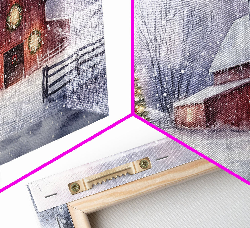 Christmas decor farmhouse Framed Canvas Print snowy barn scene holiday wall art Christmas tree decor best gift Christmas holiday home decor